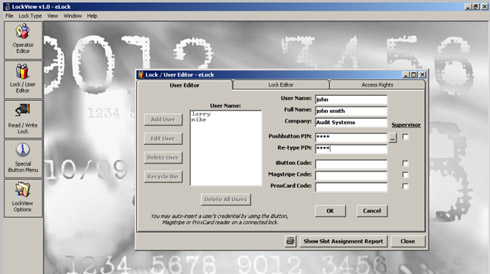 CompX eLock LockView Software screenshot 1: User Editor, larger view