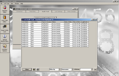 CompX eLock LockView Software screenshot 4: Audit Trail, larger view